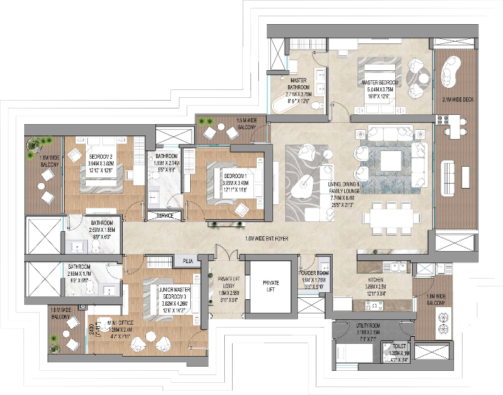 3 BHK Floor Plan Shapoorji Pallonji Sector 46